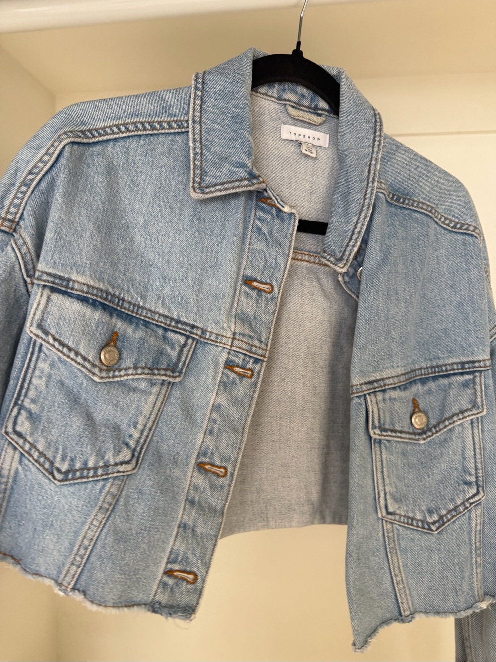 Topshop Washed Blue Cropped Denim Trucker Jacket